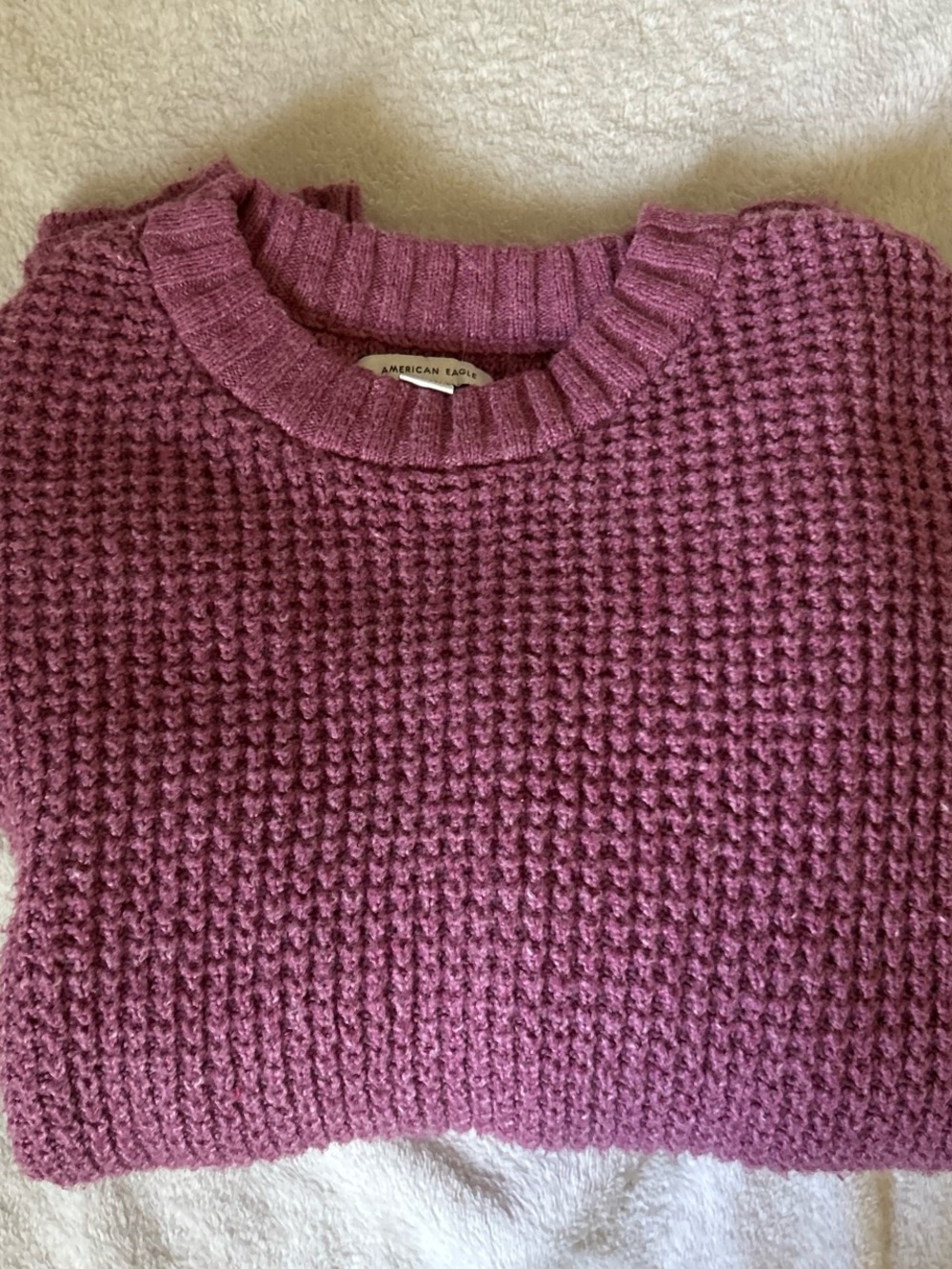 American Eagle Outfitters Mauve Waffle-Knit Crewneck Sweater